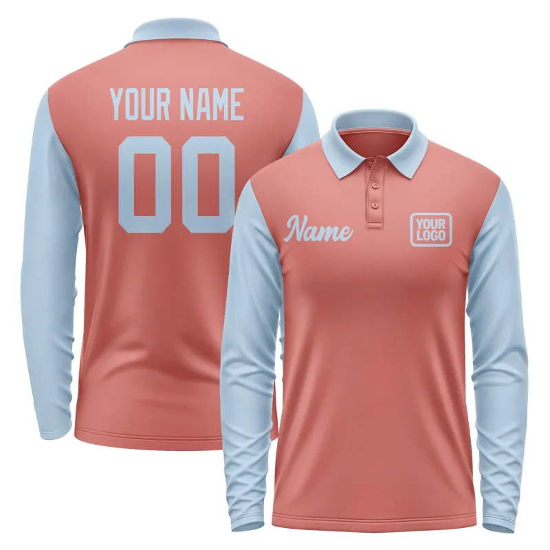 Custom Copper Rose Light Blue Long Sleeve Polo Shirt sold by Tailorly
