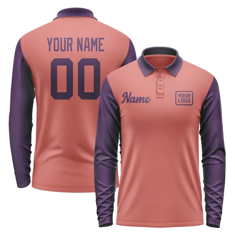 Custom Copper Rose Purple Long Sleeve Polo Shirt sold by Tailorly