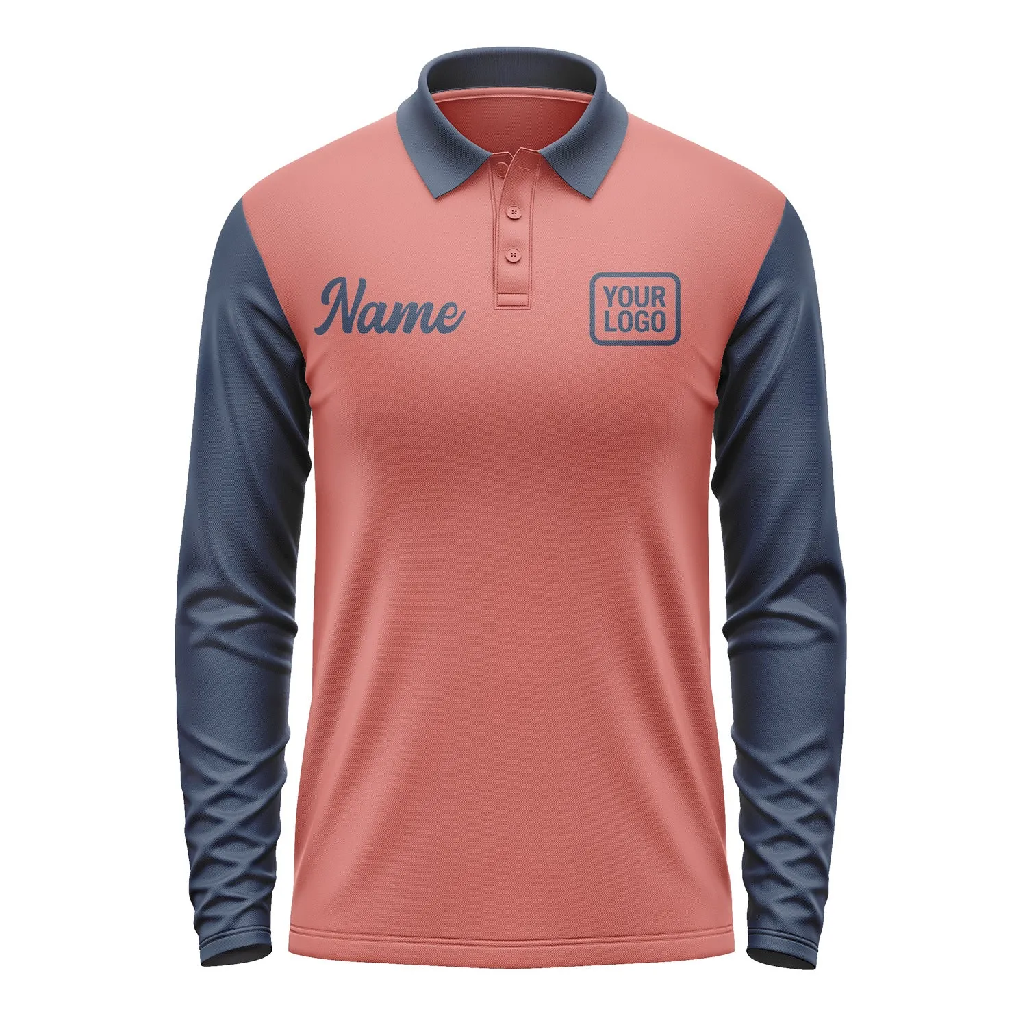 Custom Copper Rose Blue Long Sleeve Polo Shirt sold by Tailorly product image thumbnail 2