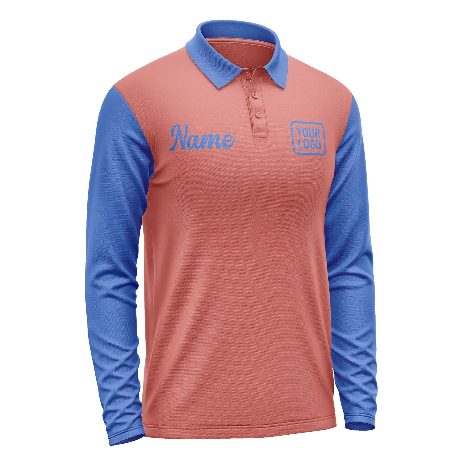 Custom Copper Rose Sky Blue Long Sleeve Polo Shirt sold by Tailorly product image thumbnail 4