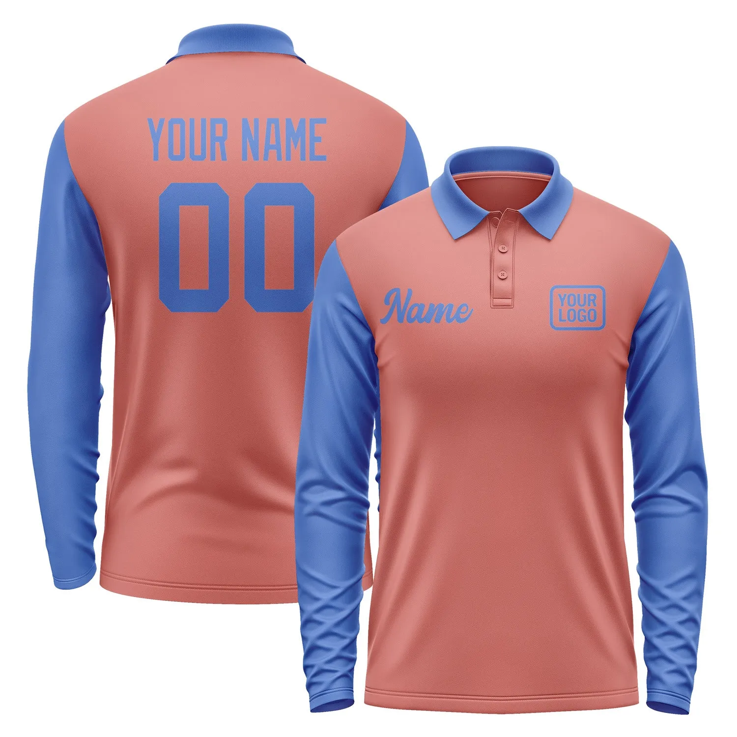 Custom Copper Rose Sky Blue Long Sleeve Polo Shirt sold by Tailorly