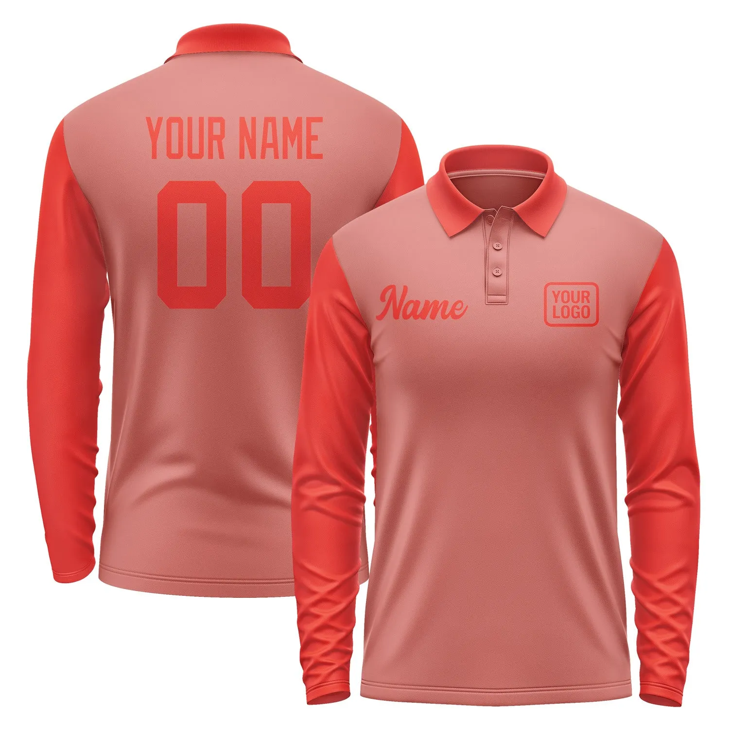 Custom Copper Rose Orange Red Long Sleeve Polo Shirt sold by Tailorly