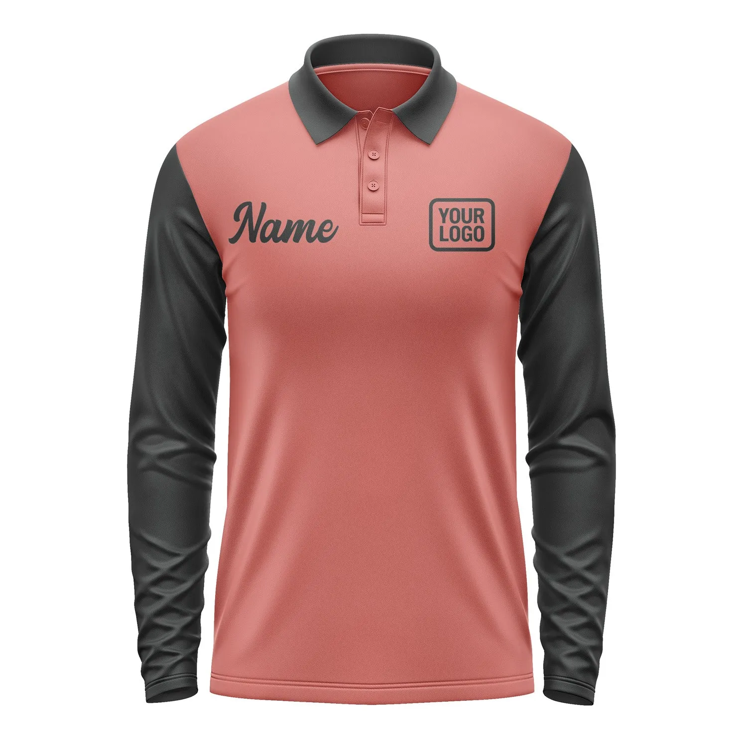 Custom Copper Rose Black Long Sleeve Polo Shirt sold by Tailorly product image thumbnail 2
