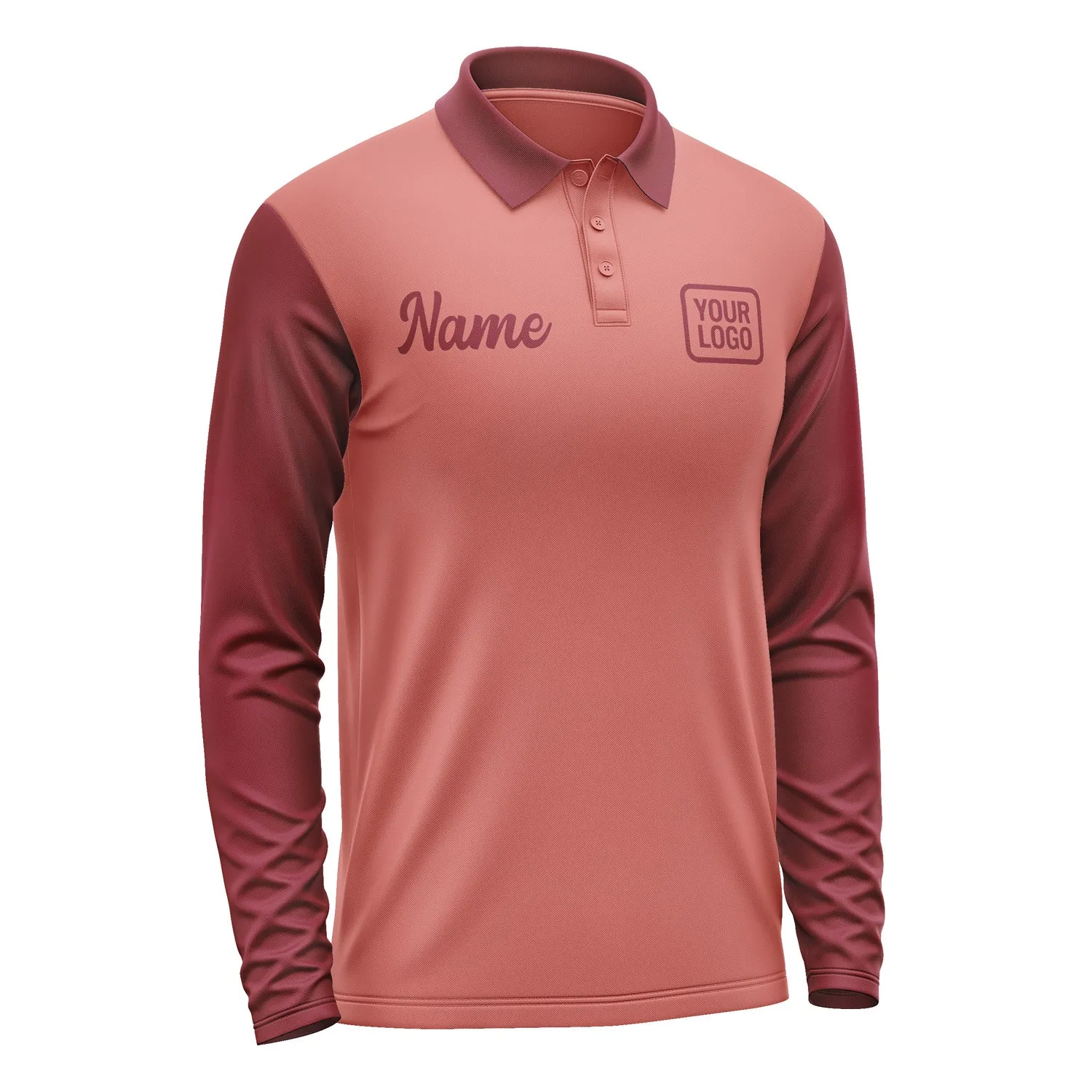 Custom Copper Rose Crimson Red Long Sleeve Polo Shirt sold by Tailorly product image thumbnail 4