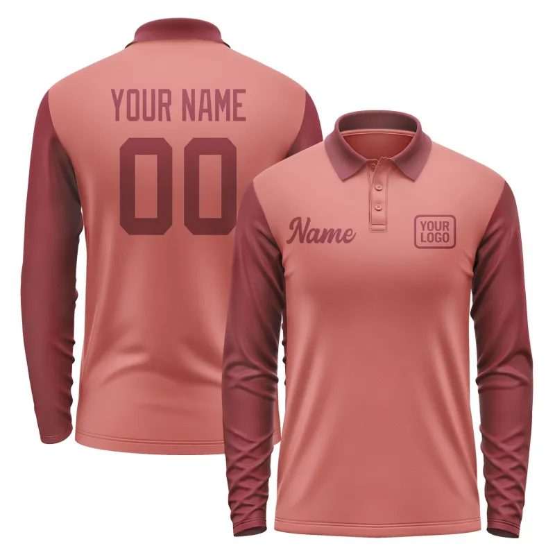 Custom Copper Rose Crimson Red Long Sleeve Polo Shirt sold by Tailorly