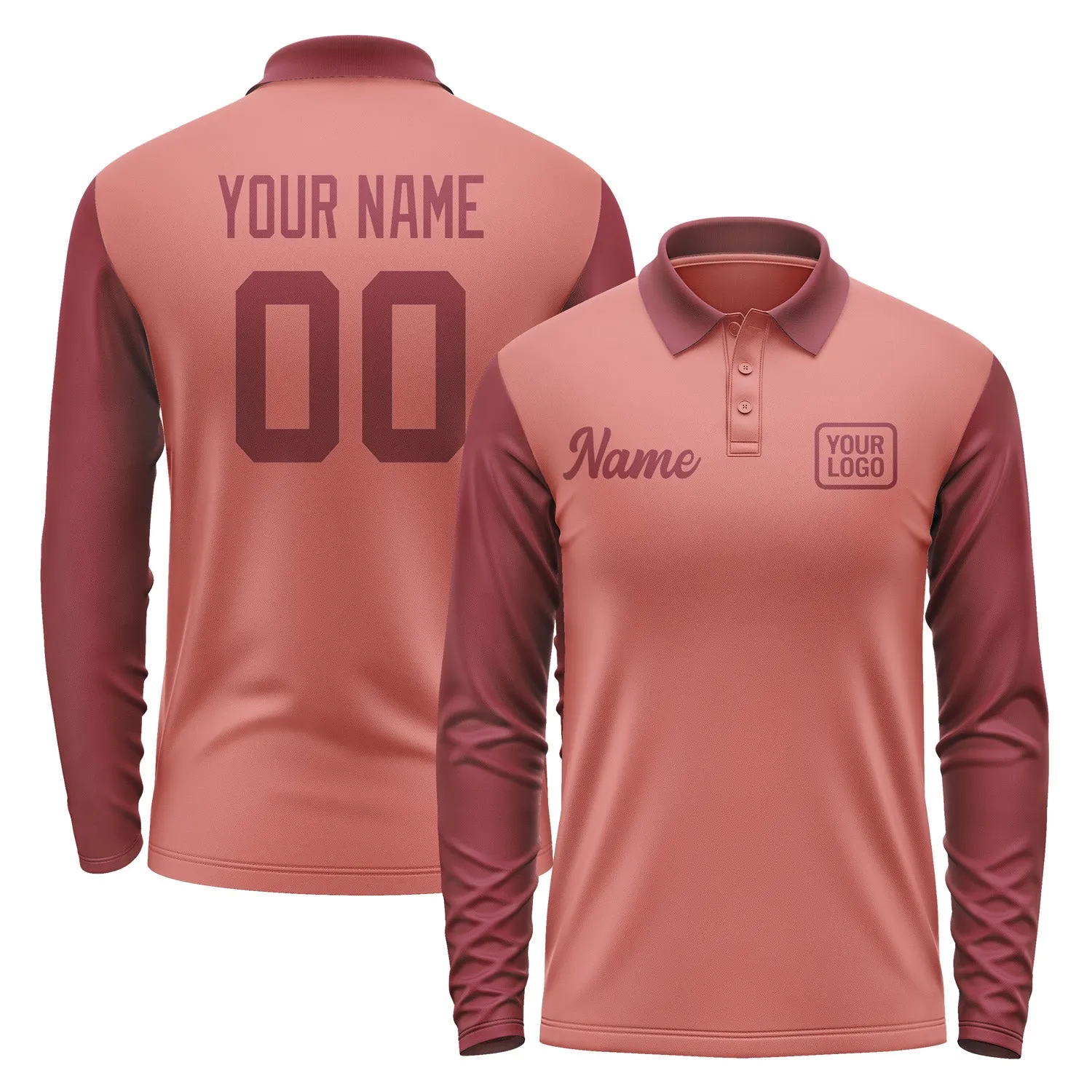 Custom Copper Rose Crimson Red Long Sleeve Polo Shirt sold by Tailorly