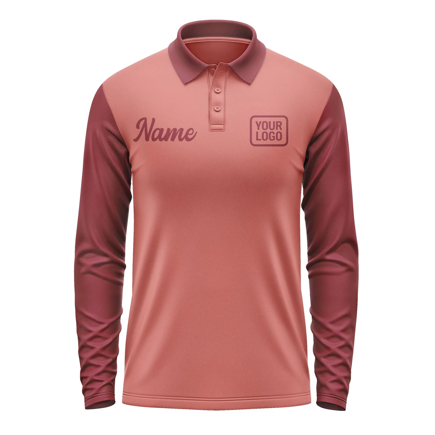 Custom Copper Rose Crimson Red Long Sleeve Polo Shirt sold by Tailorly product image thumbnail 2