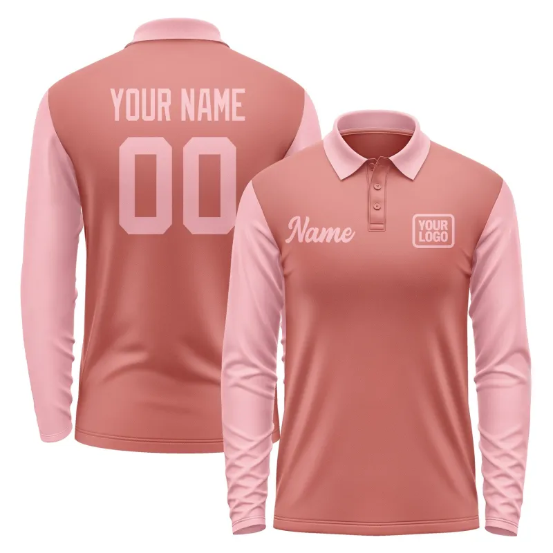Custom Copper Rose Light Pink Long Sleeve Polo Shirt sold by Tailorly