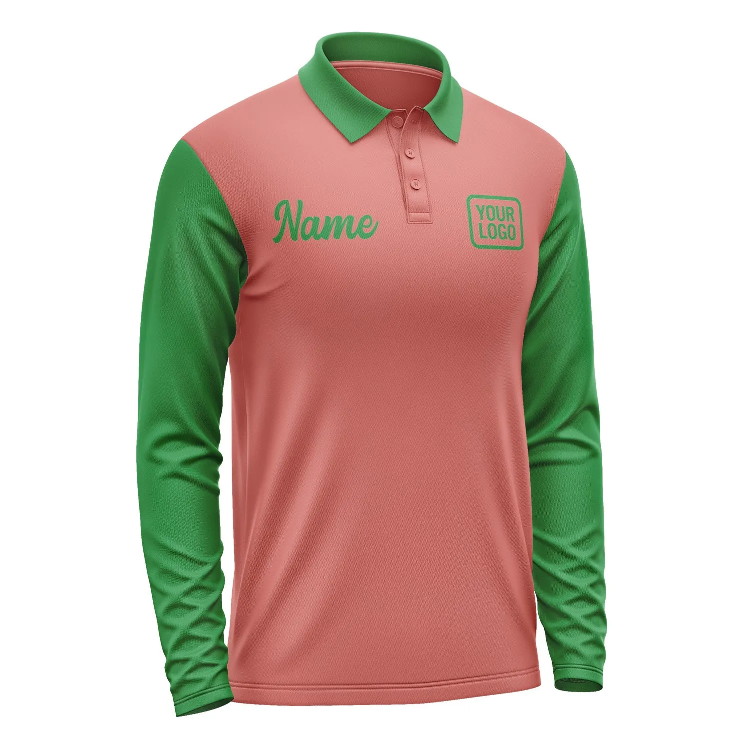 Custom Copper Rose Emerald Green Long Sleeve Polo Shirt sold by Tailorly product image thumbnail 4