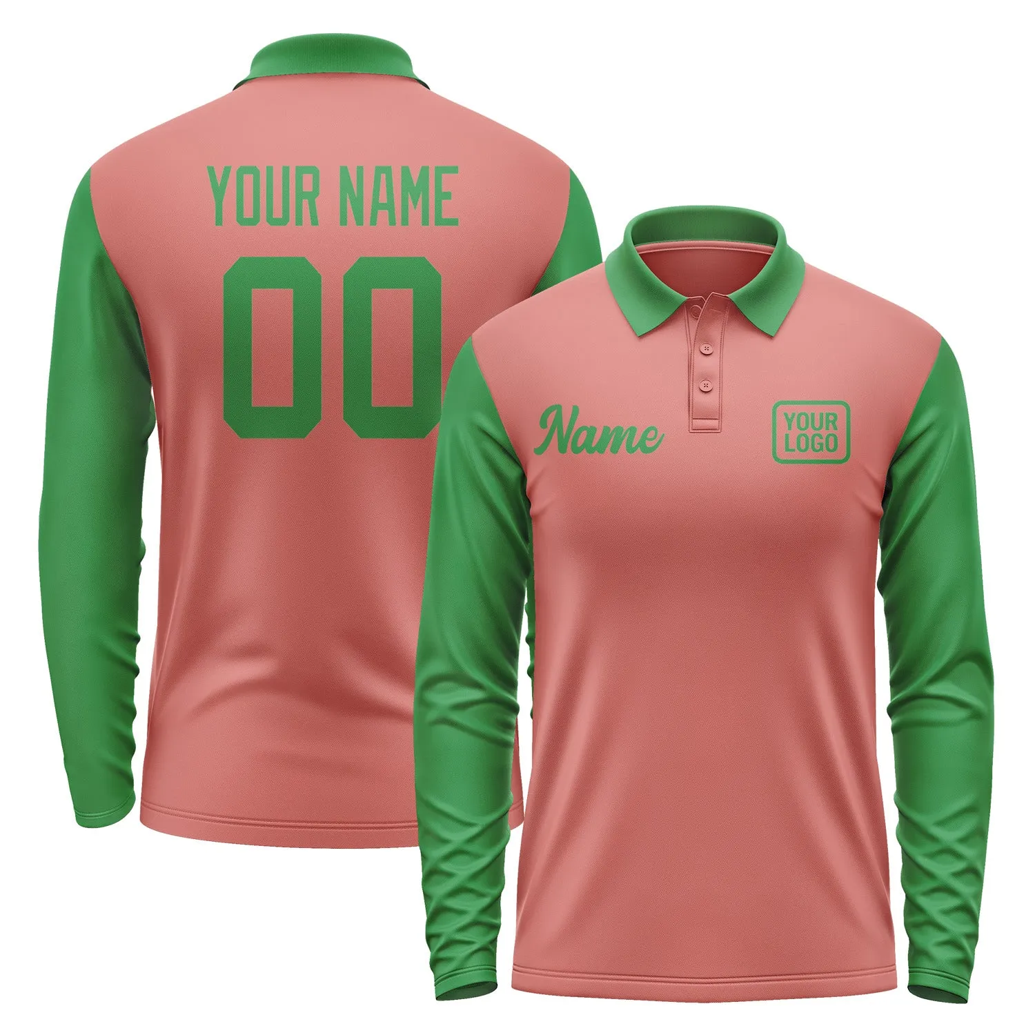 Custom Copper Rose Emerald Green Long Sleeve Polo Shirt sold by Tailorly