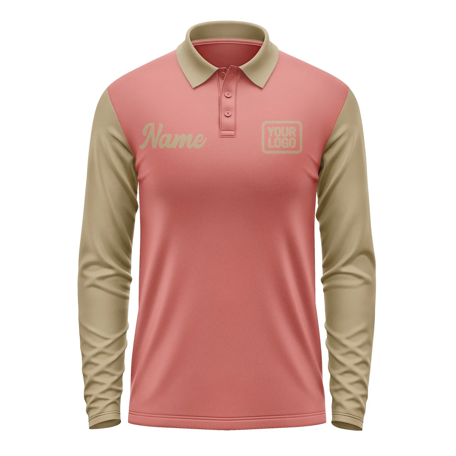 Custom Copper Rose Light Khaki Long Sleeve Polo Shirt sold by Tailorly product image thumbnail 2