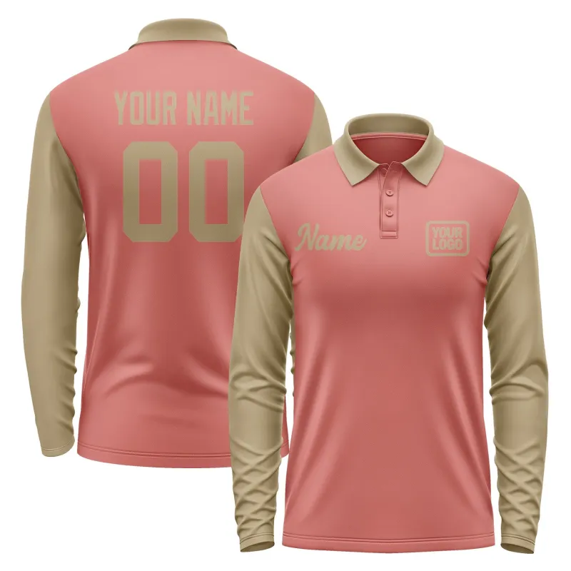 Custom Copper Rose Light Khaki Long Sleeve Polo Shirt sold by Tailorly