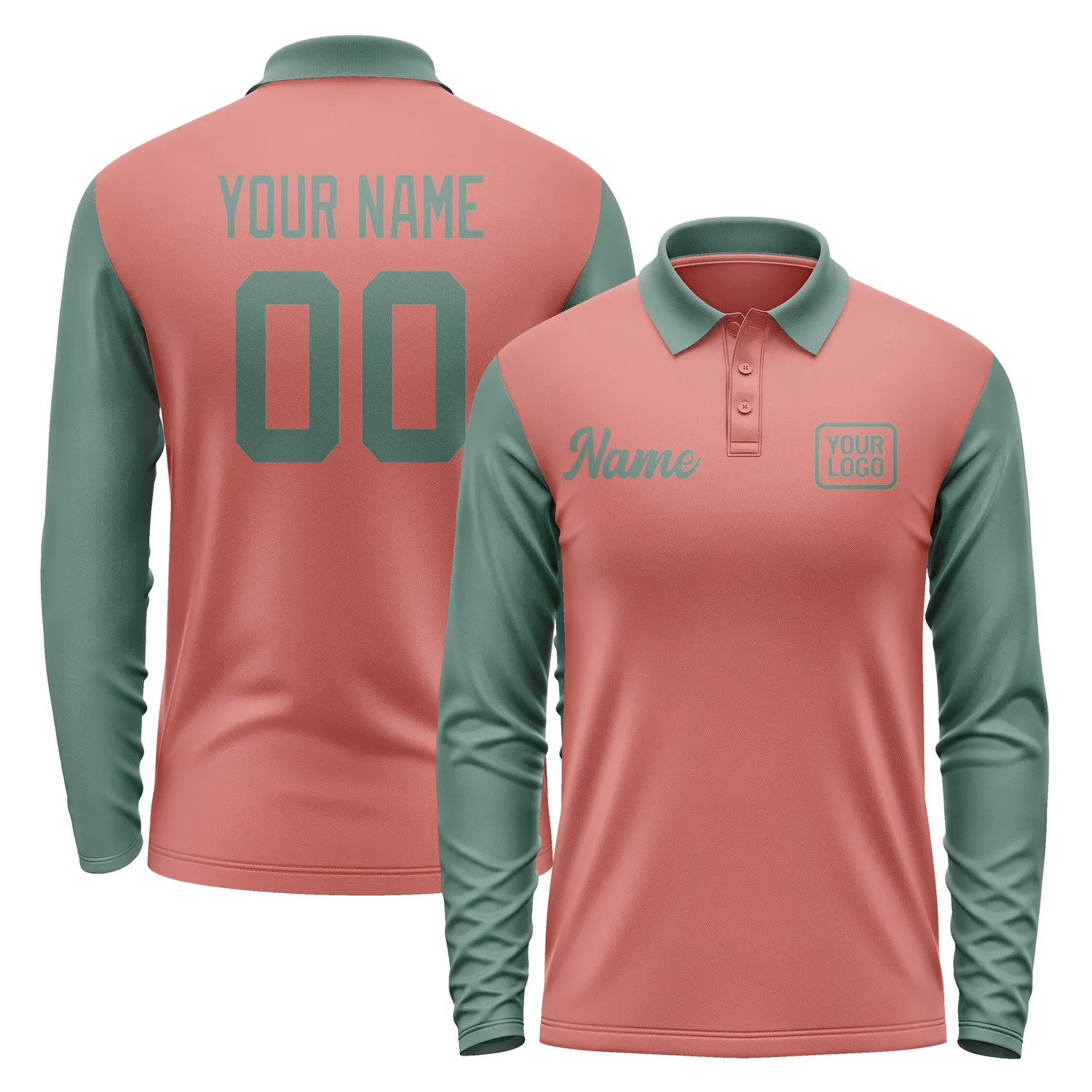 Custom Copper Rose Blue Green Long Sleeve Polo Shirt sold by Tailorly
