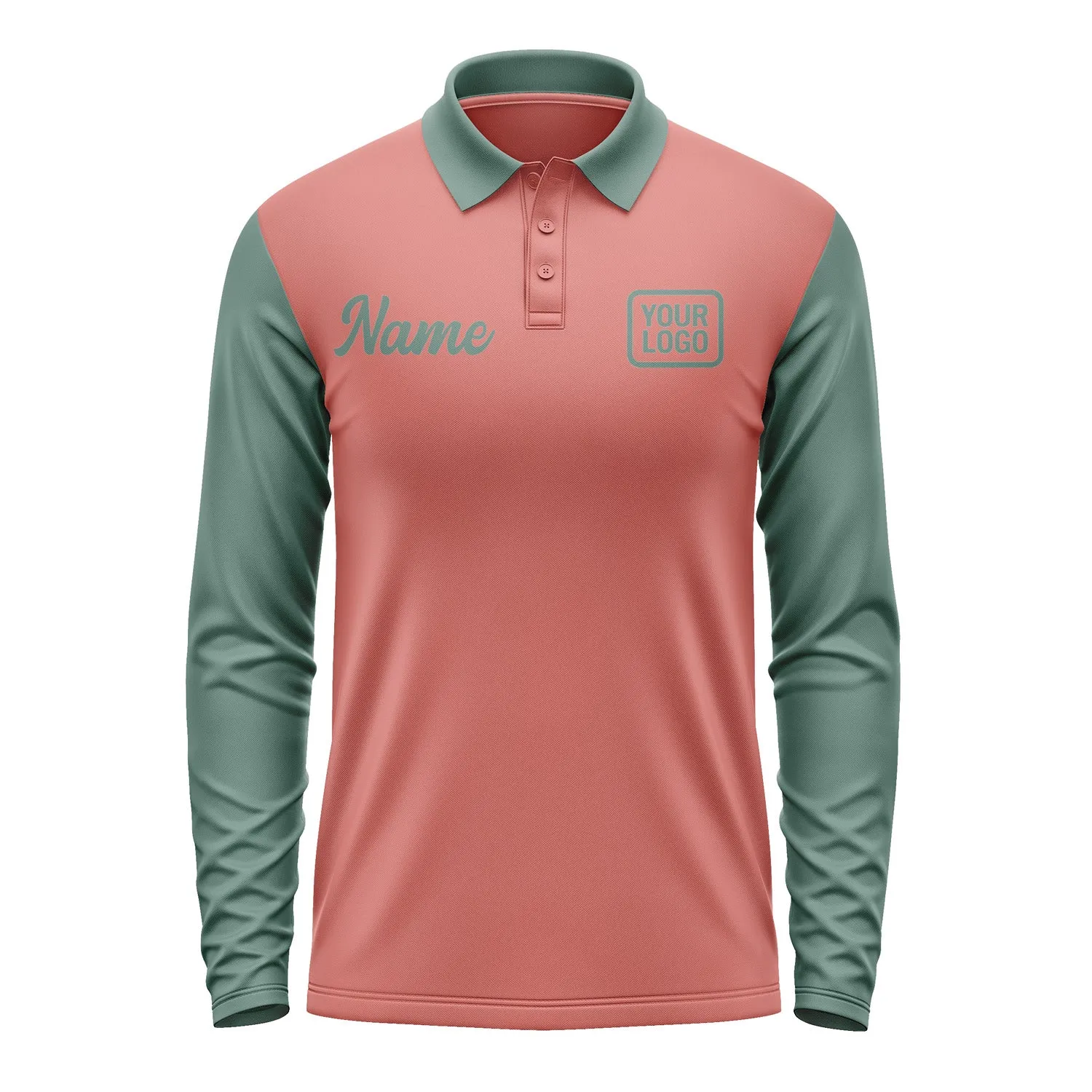 Custom Copper Rose Blue Green Long Sleeve Polo Shirt sold by Tailorly product image thumbnail 2