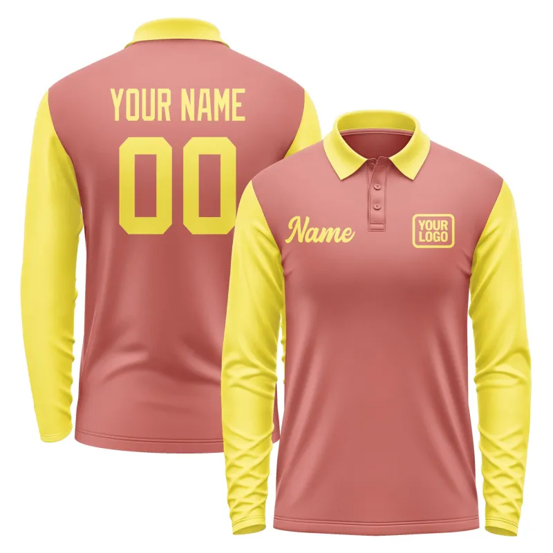 Custom Copper Rose Light Yellow Long Sleeve Polo Shirt sold by Tailorly