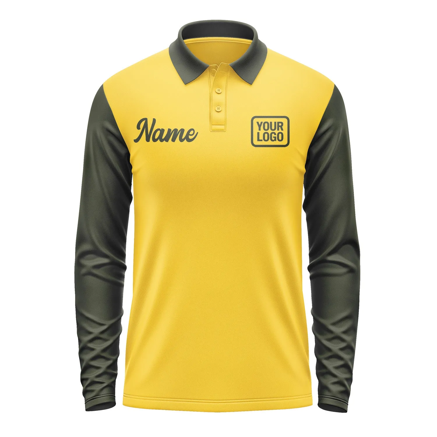 Custom Gold Olive Long Sleeve Polo Shirt sold by Tailorly product image thumbnail 2