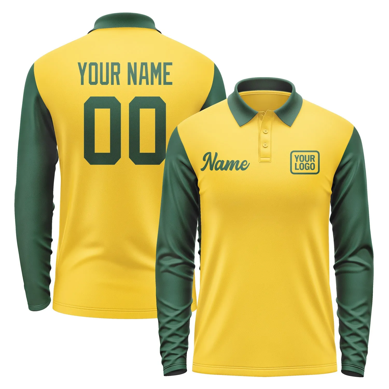 Custom Gold Green Long Sleeve Polo Shirt sold by Tailorly