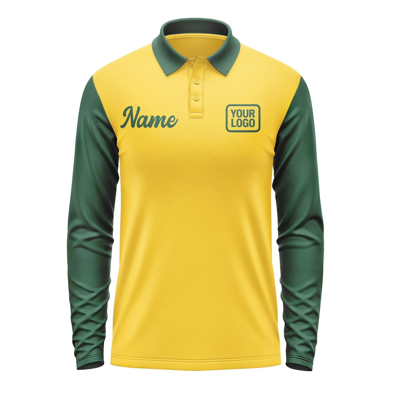 Custom Gold Green Long Sleeve Polo Shirt sold by Tailorly product image thumbnail 2