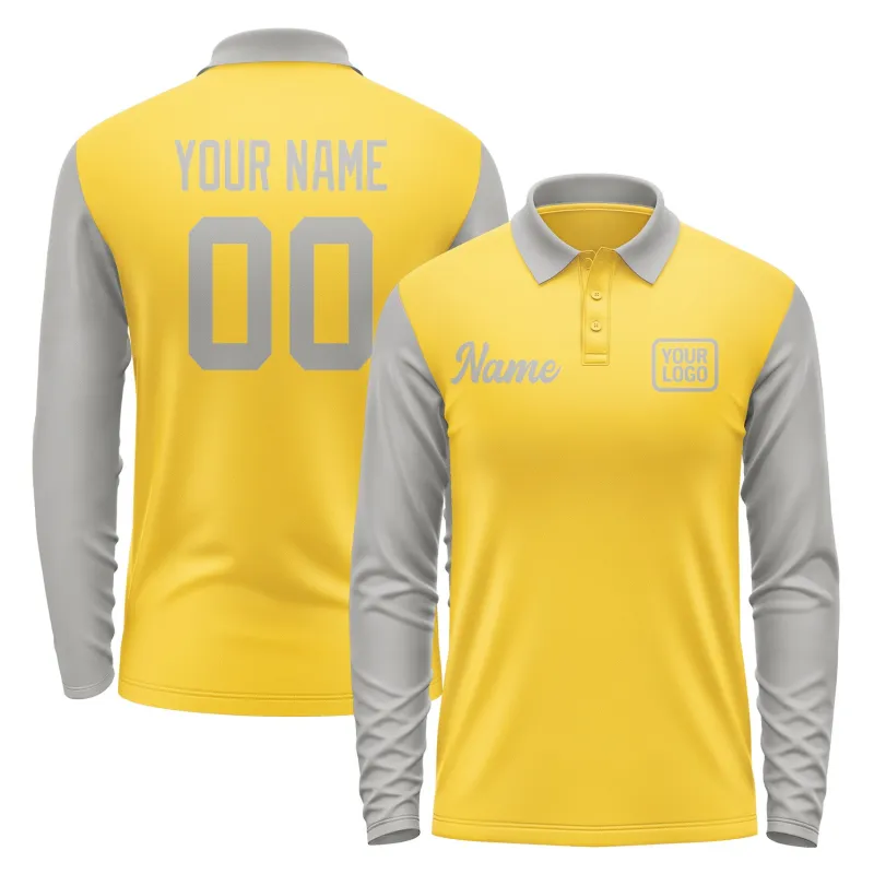 Custom Gold Gray Long Sleeve Polo Shirt sold by Tailorly