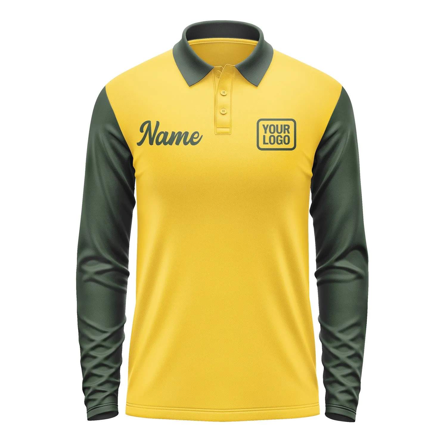 Custom Gold Dark Green Long Sleeve Polo Shirt sold by Tailorly product image thumbnail 2