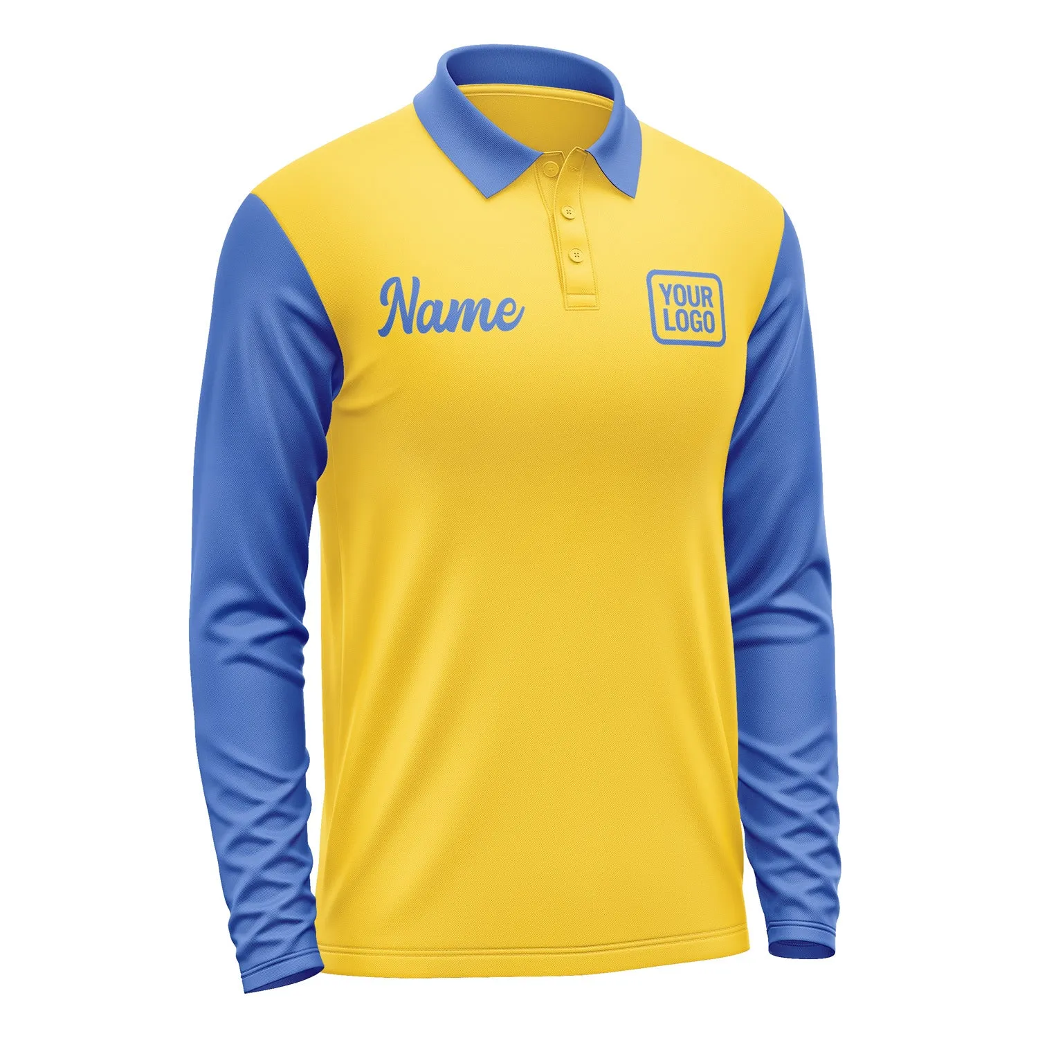 Custom Gold Sky Blue Long Sleeve Polo Shirt sold by Tailorly product image thumbnail 4