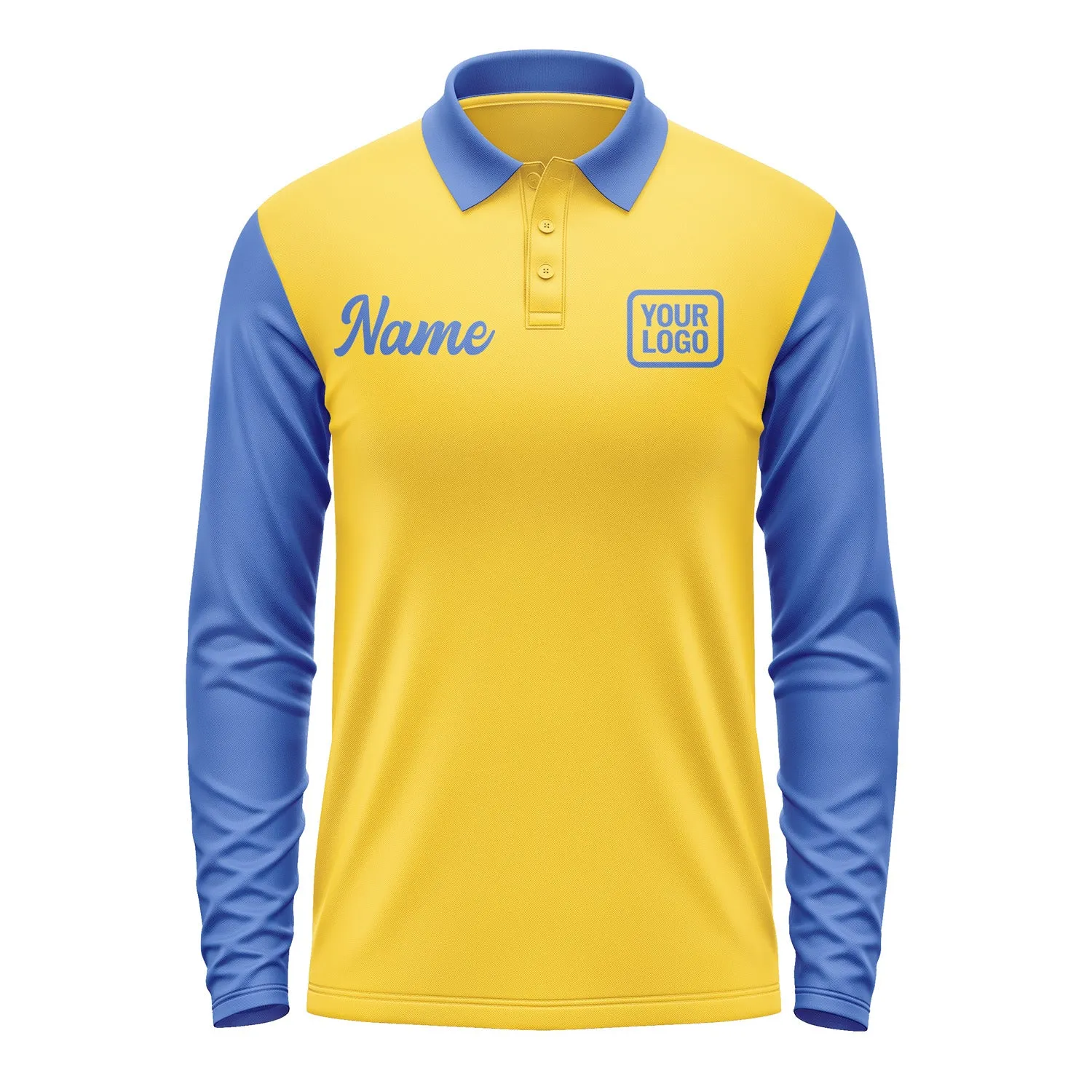 Custom Gold Sky Blue Long Sleeve Polo Shirt sold by Tailorly product image thumbnail 2