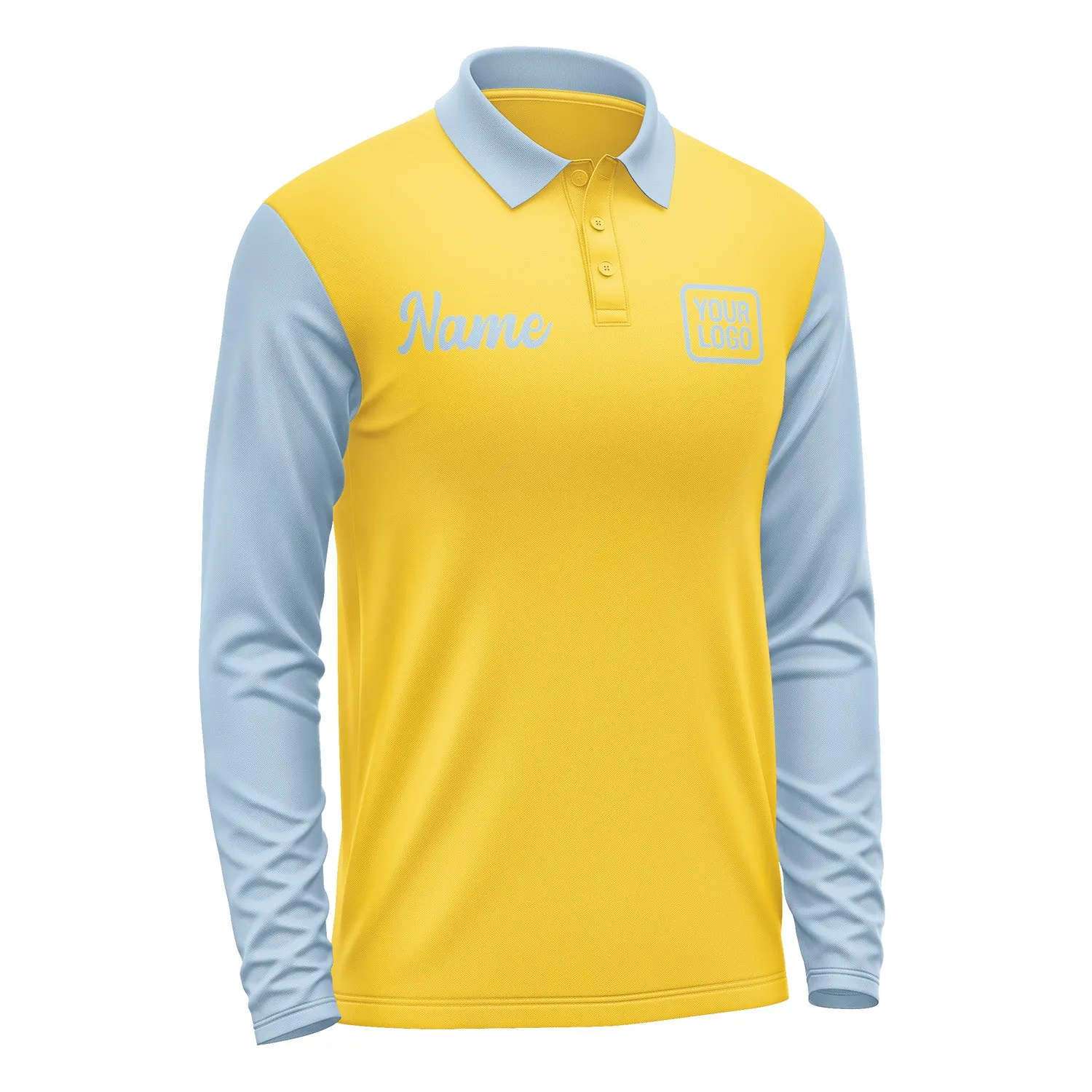 Custom Gold Light Blue Long Sleeve Polo Shirt sold by Tailorly product image thumbnail 4