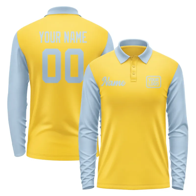 Custom Gold Light Blue Long Sleeve Polo Shirt sold by Tailorly