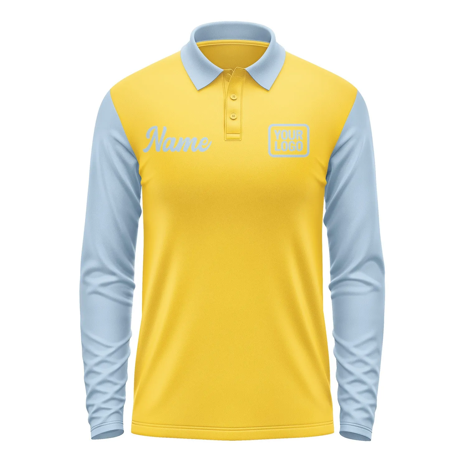 Custom Gold Light Blue Long Sleeve Polo Shirt sold by Tailorly product image thumbnail 2