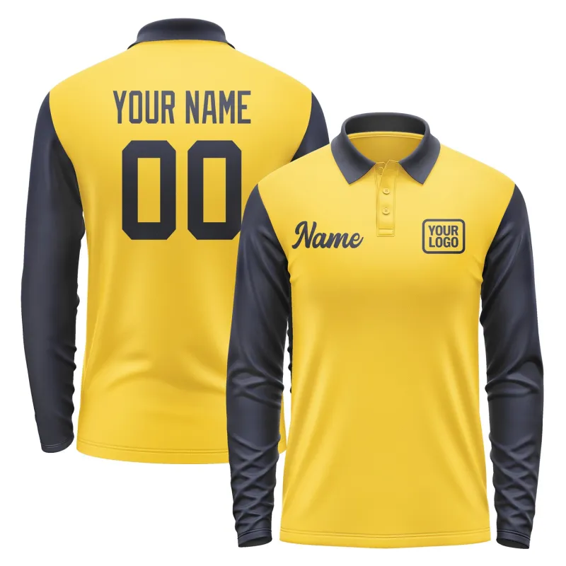 Custom Gold Navy Long Sleeve Polo Shirt sold by Tailorly
