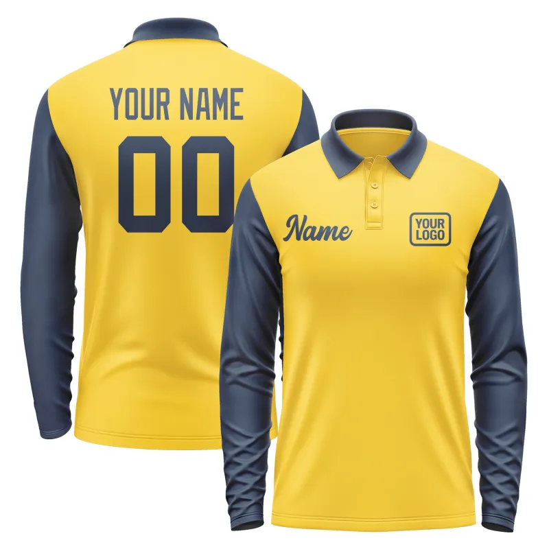 Custom Gold Blue Long Sleeve Polo Shirt sold by Tailorly