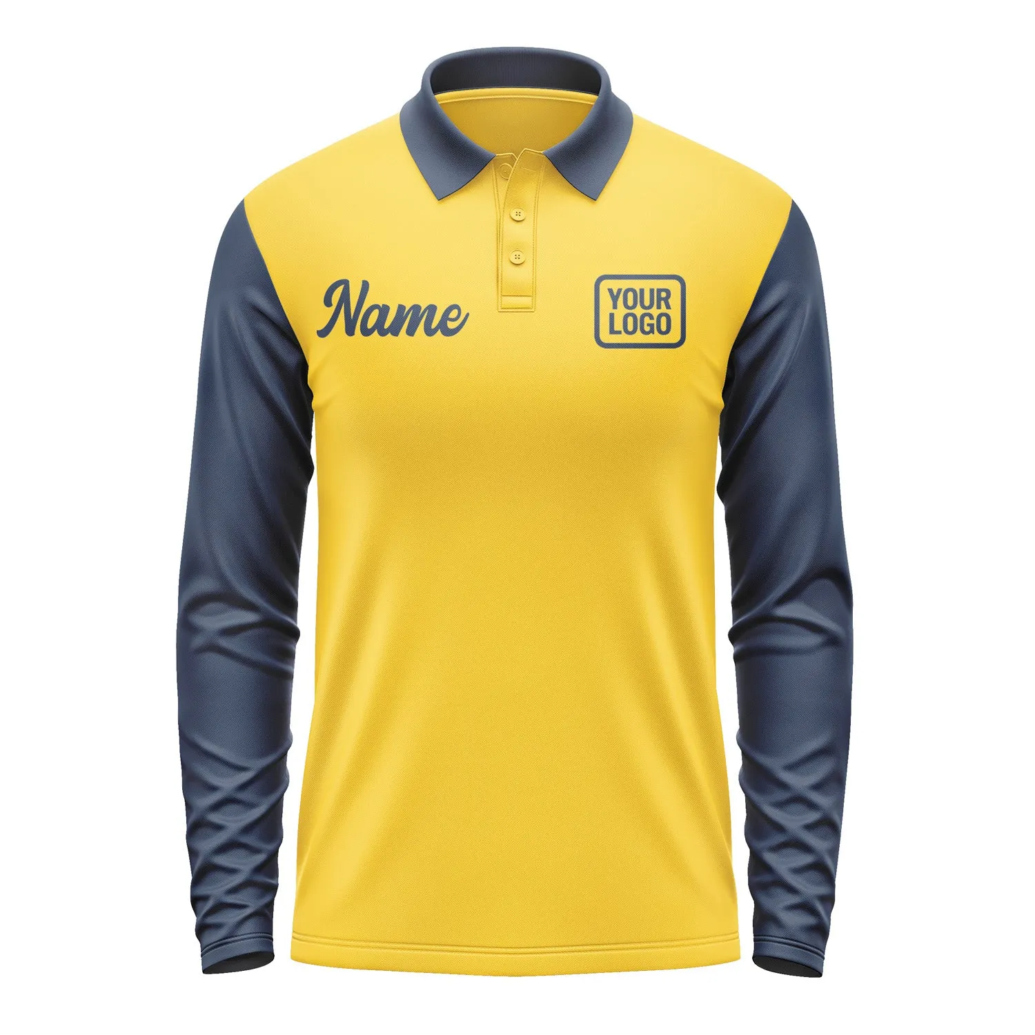 Custom Gold Blue Long Sleeve Polo Shirt sold by Tailorly product image thumbnail 2