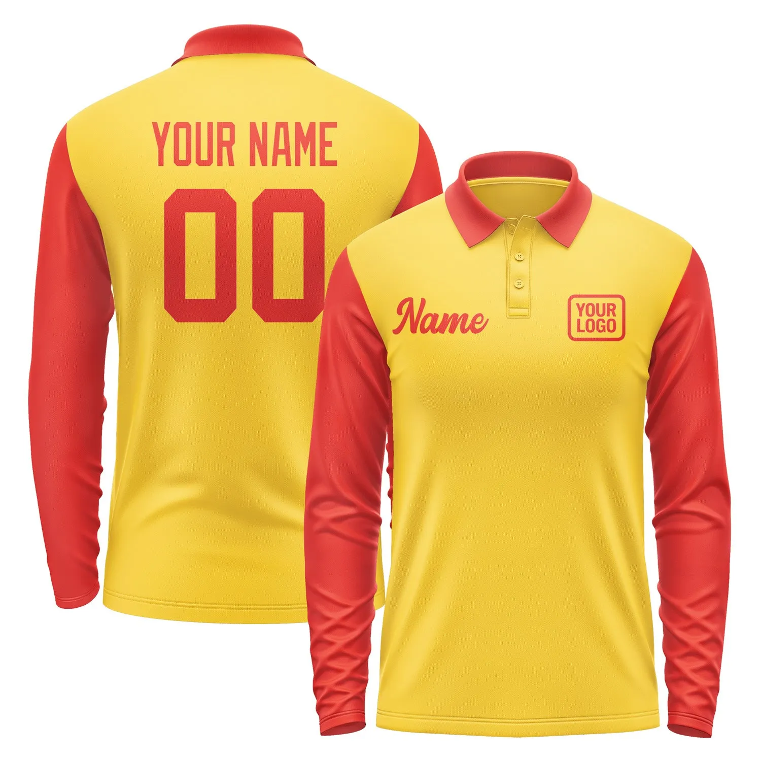 Custom Gold Orange Red Long Sleeve Polo Shirt sold by Tailorly