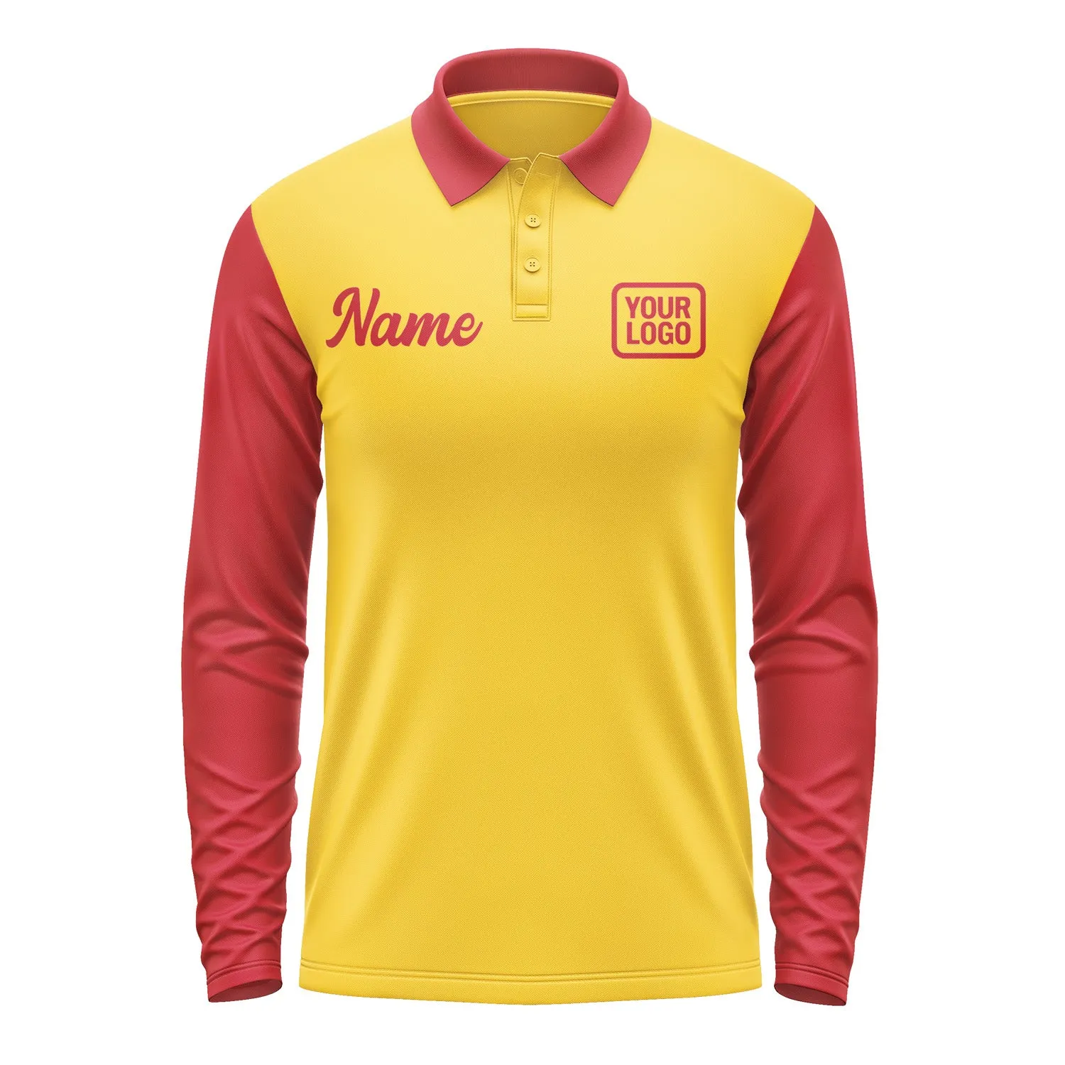 Custom Gold Red Long Sleeve Polo Shirt sold by Tailorly product image thumbnail 2