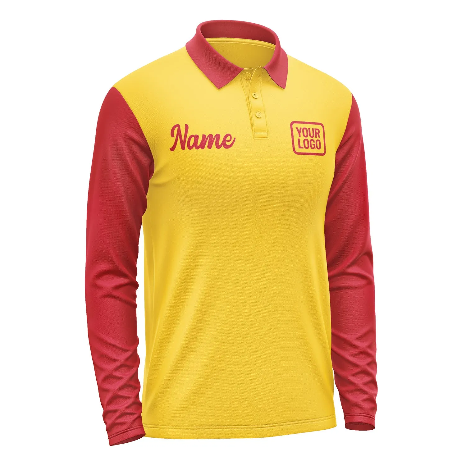 Custom Gold Red Long Sleeve Polo Shirt sold by Tailorly product image thumbnail 4