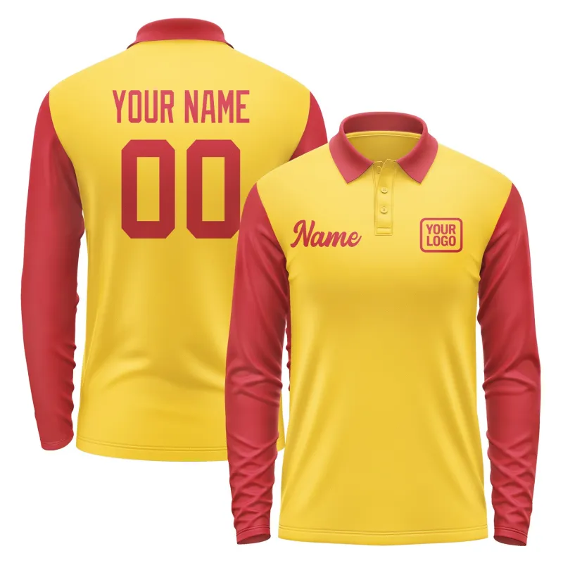 Custom Gold Red Long Sleeve Polo Shirt sold by Tailorly