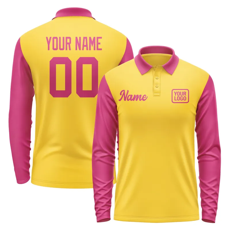 Custom Gold Pink Long Sleeve Polo Shirt sold by Tailorly