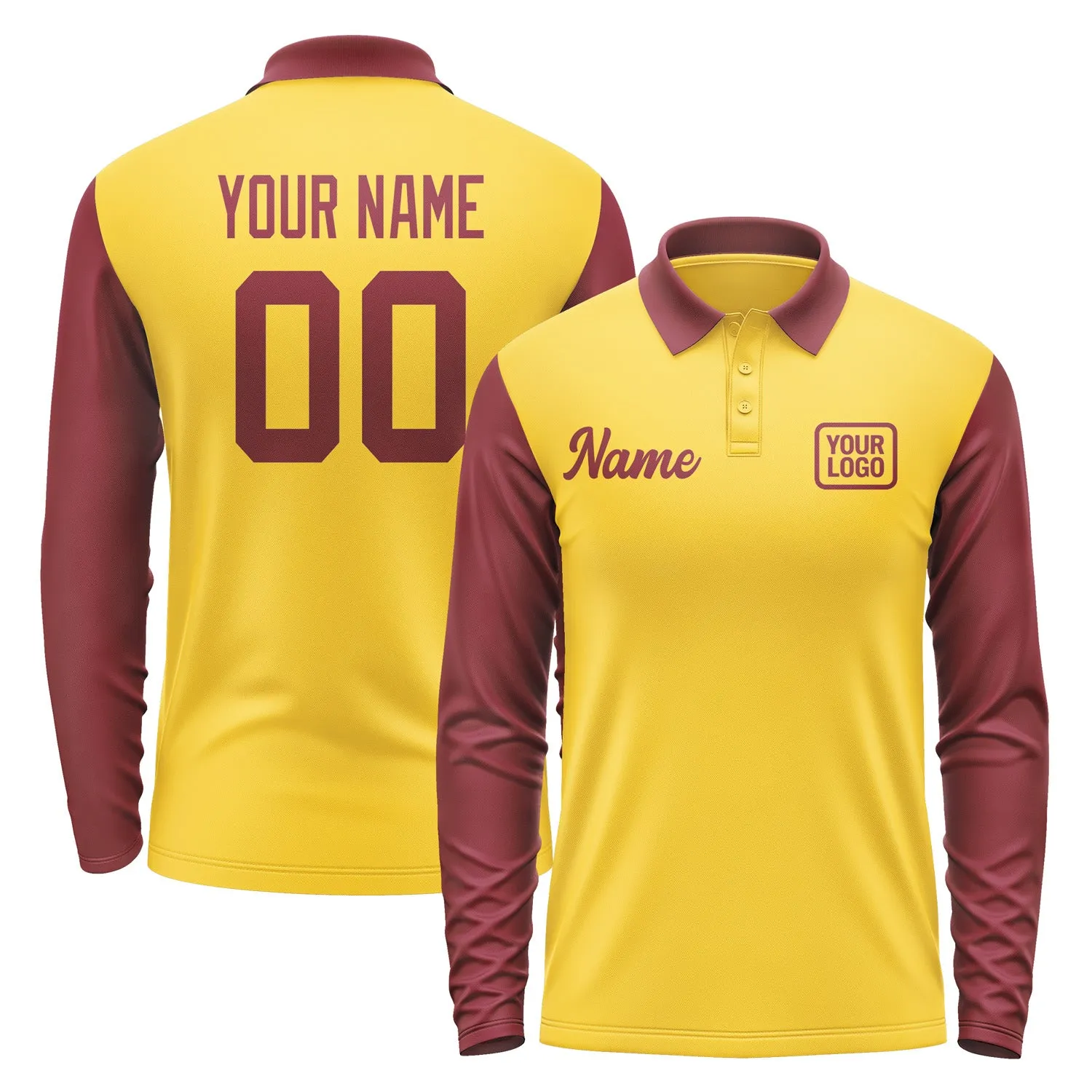 Custom Gold Crimson Red Long Sleeve Polo Shirt sold by Tailorly