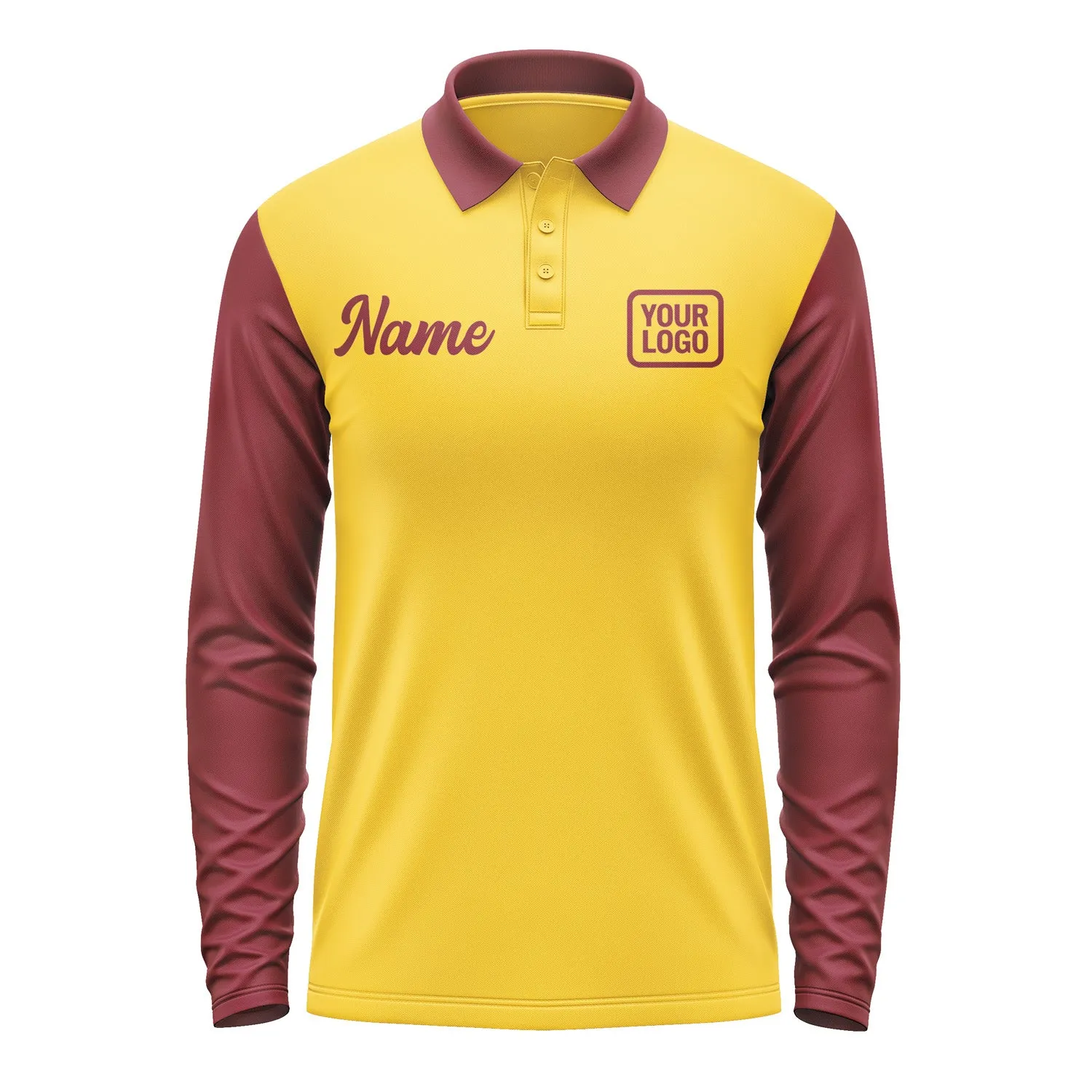 Custom Gold Crimson Red Long Sleeve Polo Shirt sold by Tailorly product image thumbnail 2