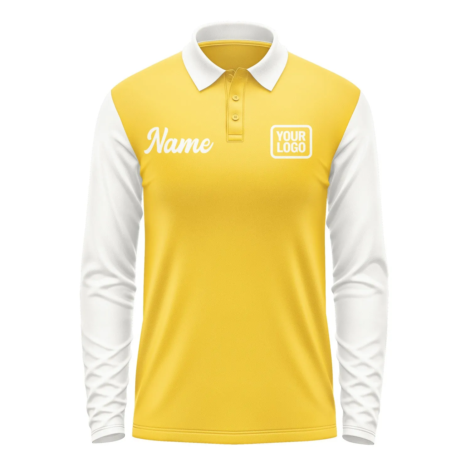 Custom Gold White Long Sleeve Polo Shirt sold by Tailorly product image thumbnail 2