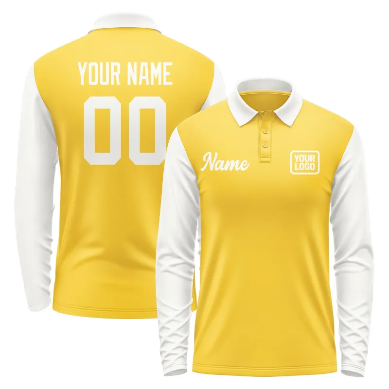 Custom Gold White Long Sleeve Polo Shirt sold by Tailorly