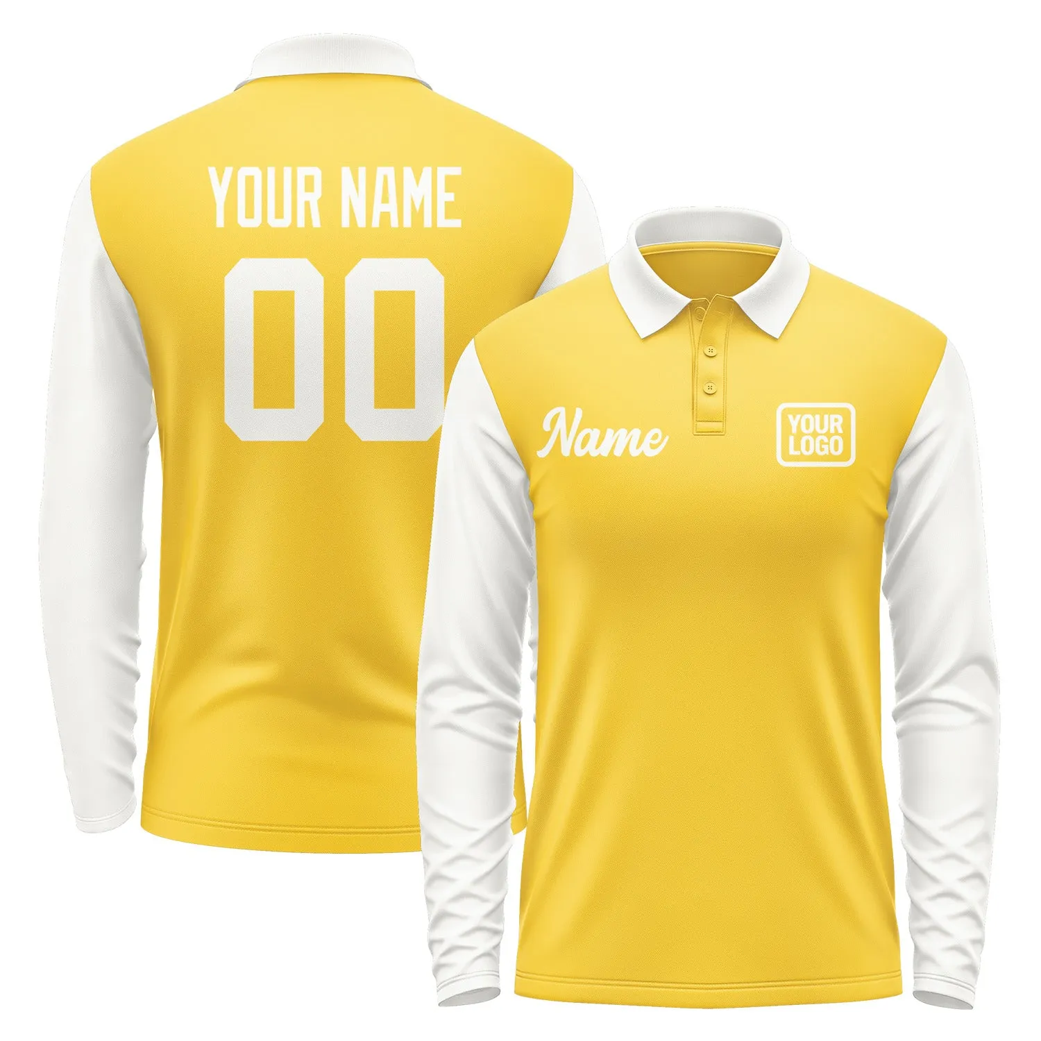 Custom Gold White Long Sleeve Polo Shirt sold by Tailorly