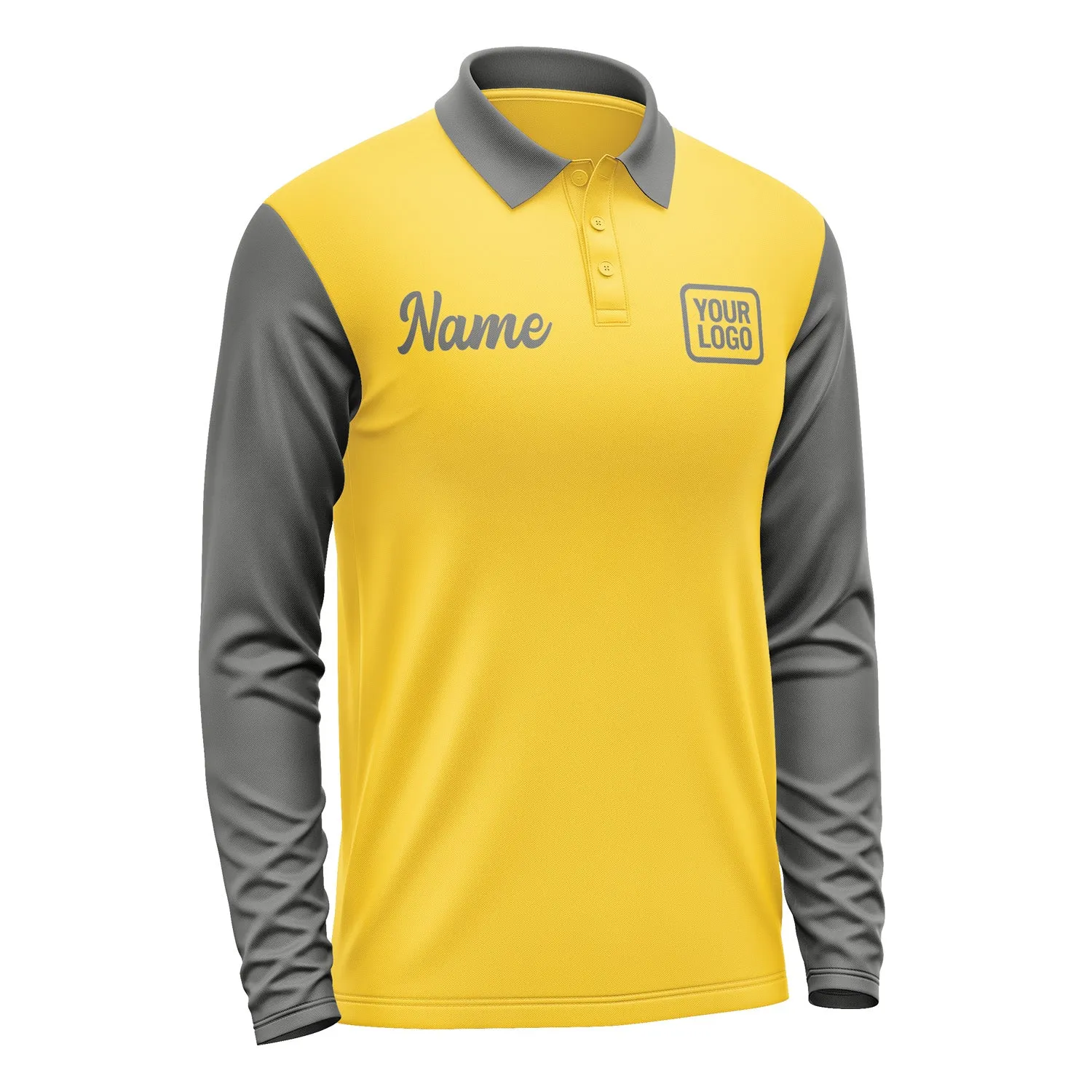 Custom Gold Dark Grey Long Sleeve Polo Shirt sold by Tailorly product image thumbnail 4