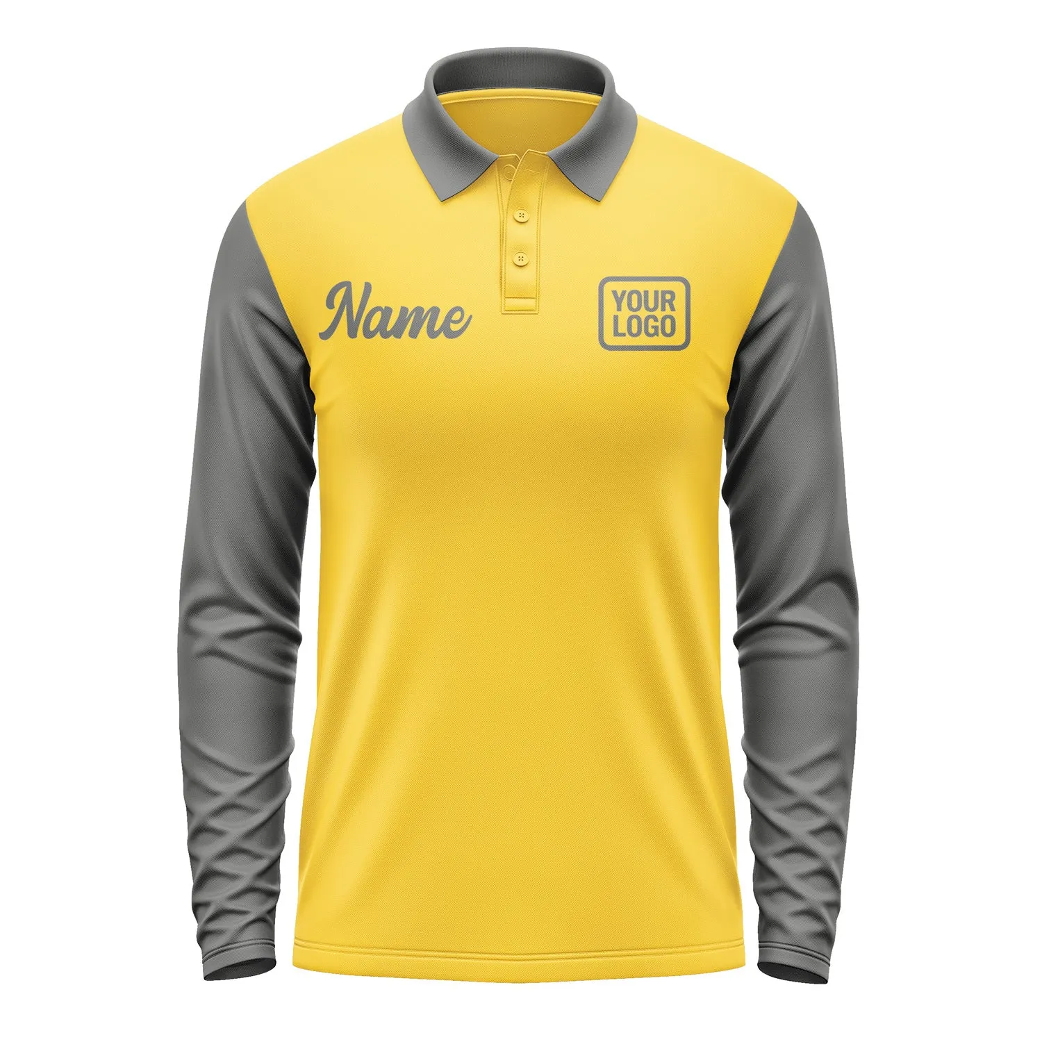 Custom Gold Dark Grey Long Sleeve Polo Shirt sold by Tailorly product image thumbnail 2