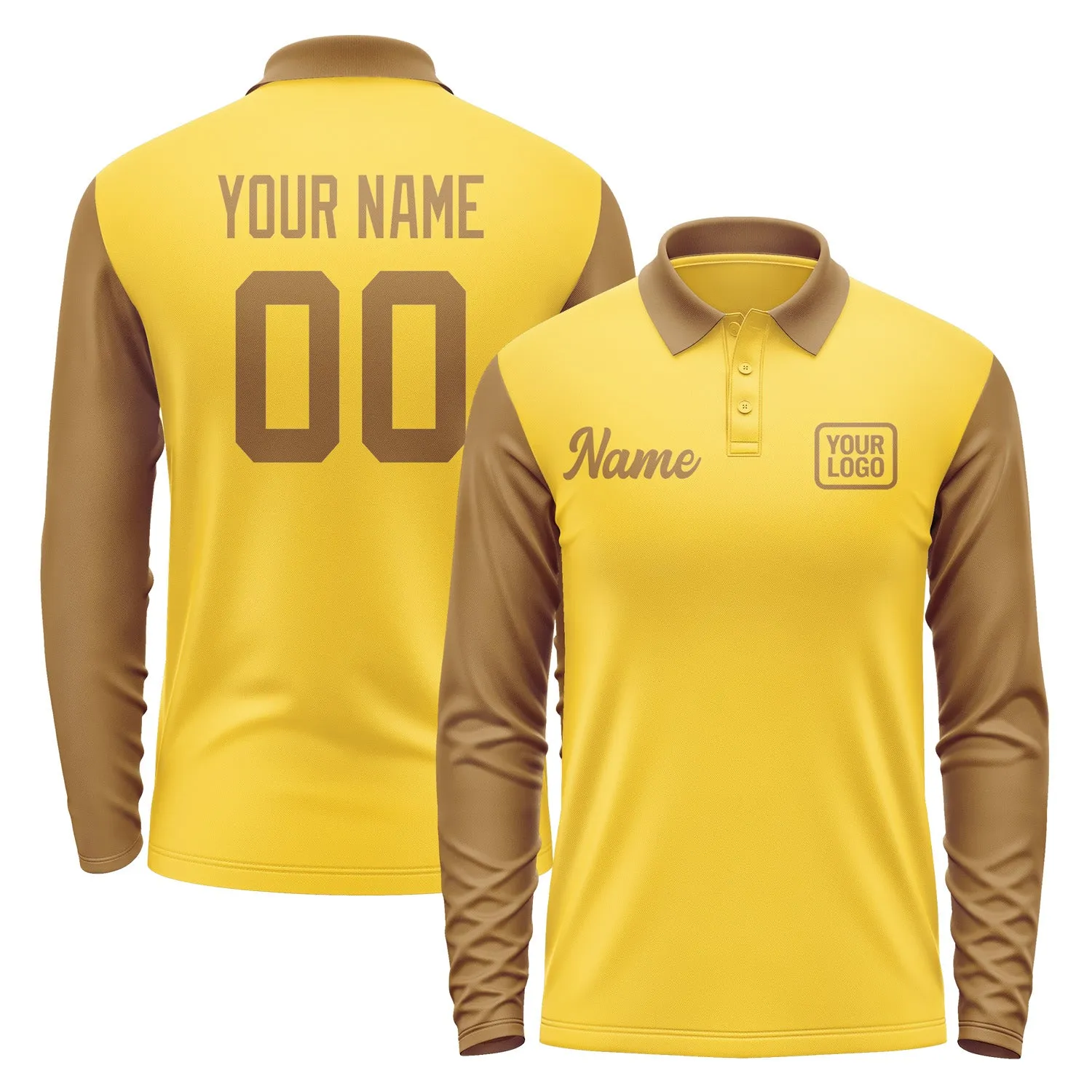 Custom Gold Khaki Long Sleeve Polo Shirt sold by Tailorly