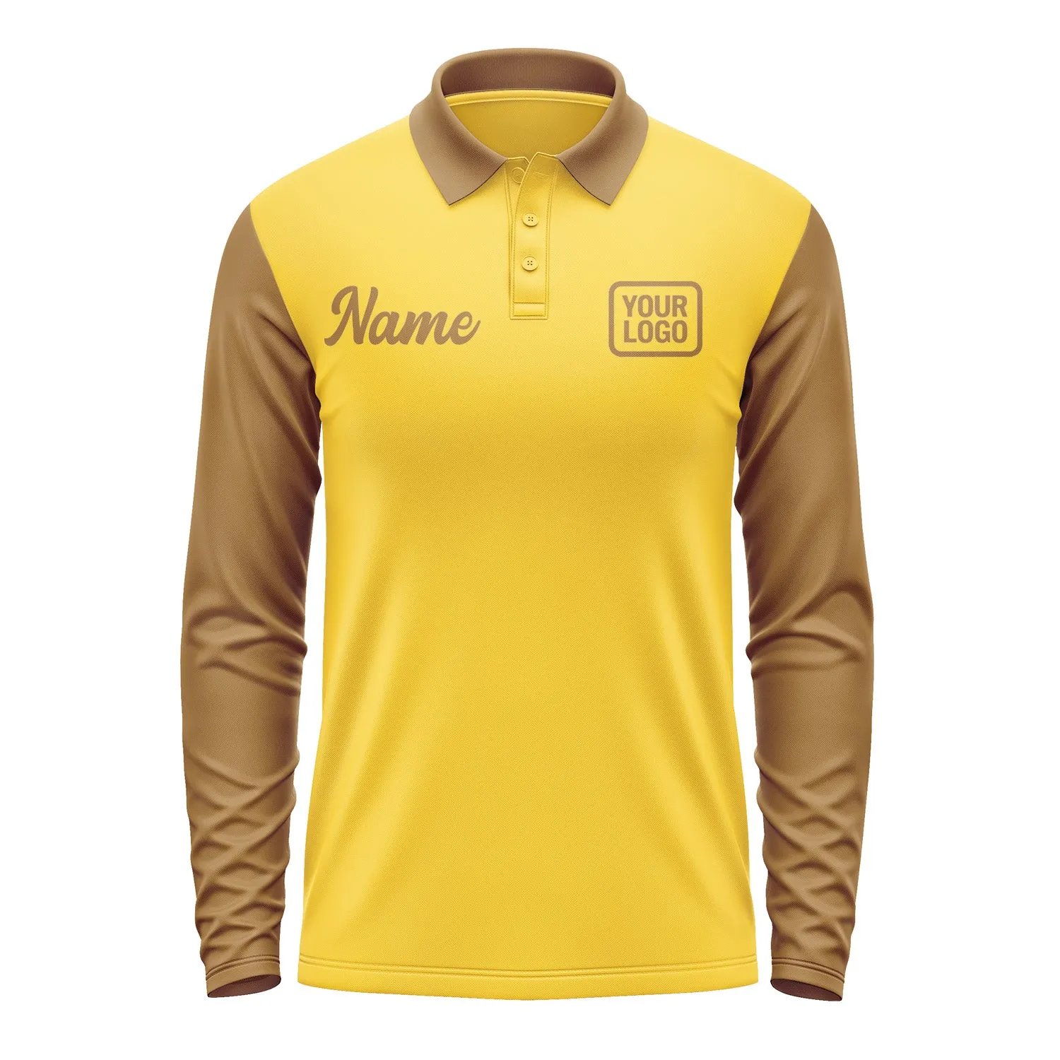 Custom Gold Khaki Long Sleeve Polo Shirt sold by Tailorly product image thumbnail 2