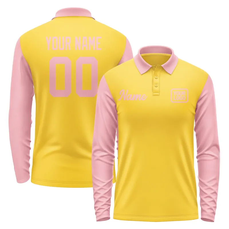 Custom Gold Light Pink Long Sleeve Polo Shirt sold by Tailorly