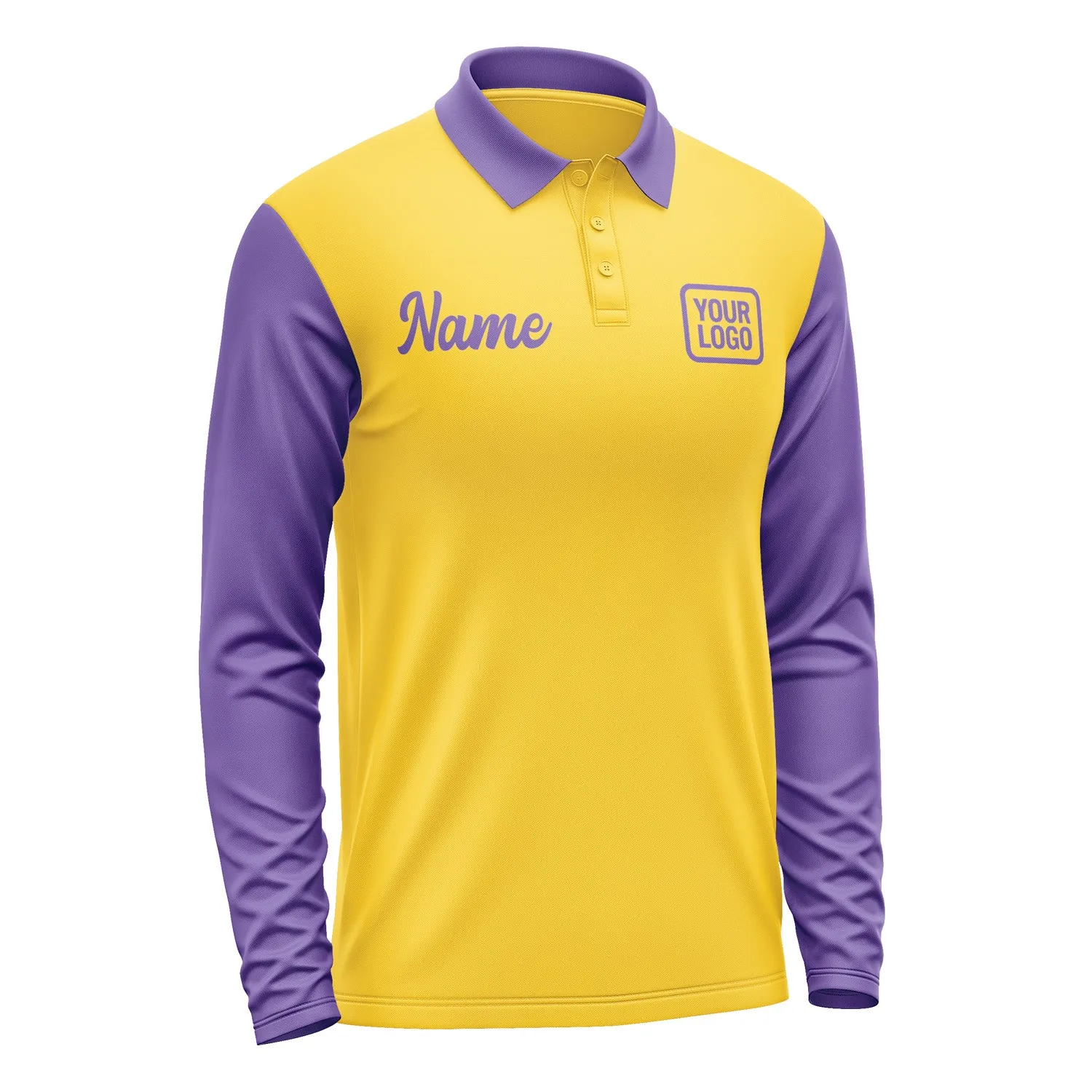 Custom Gold Light Purple Long Sleeve Polo Shirt sold by Tailorly product image thumbnail 4