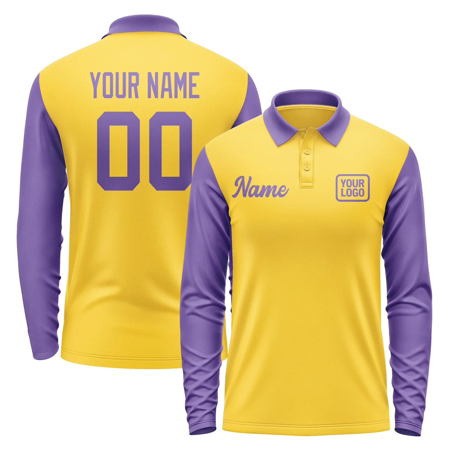 Custom Gold Light Purple Long Sleeve Polo Shirt sold by Tailorly