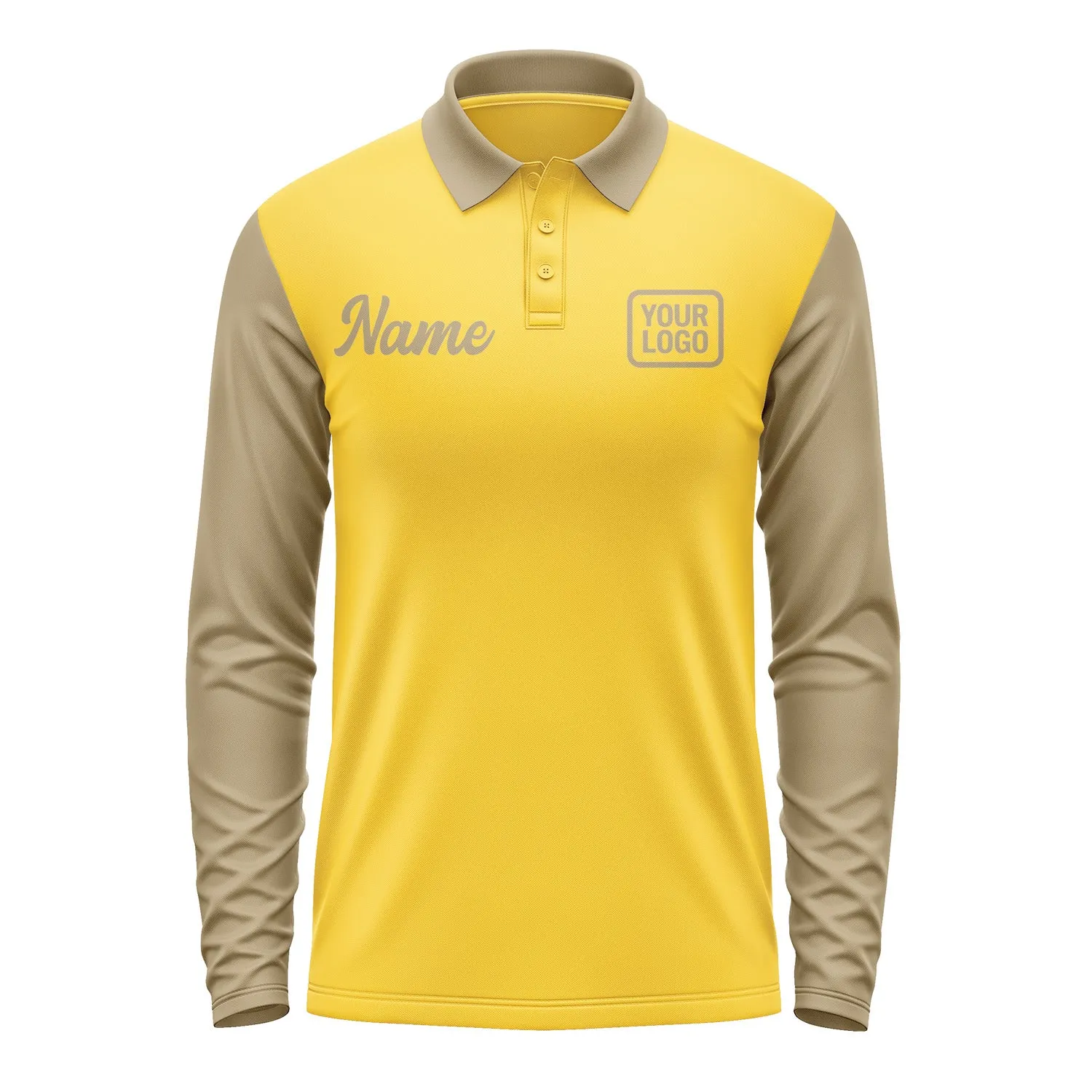 Custom Gold Light Khaki Long Sleeve Polo Shirt sold by Tailorly product image thumbnail 2
